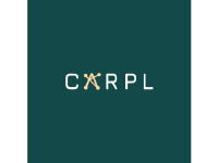logo with stylized text and symbols
